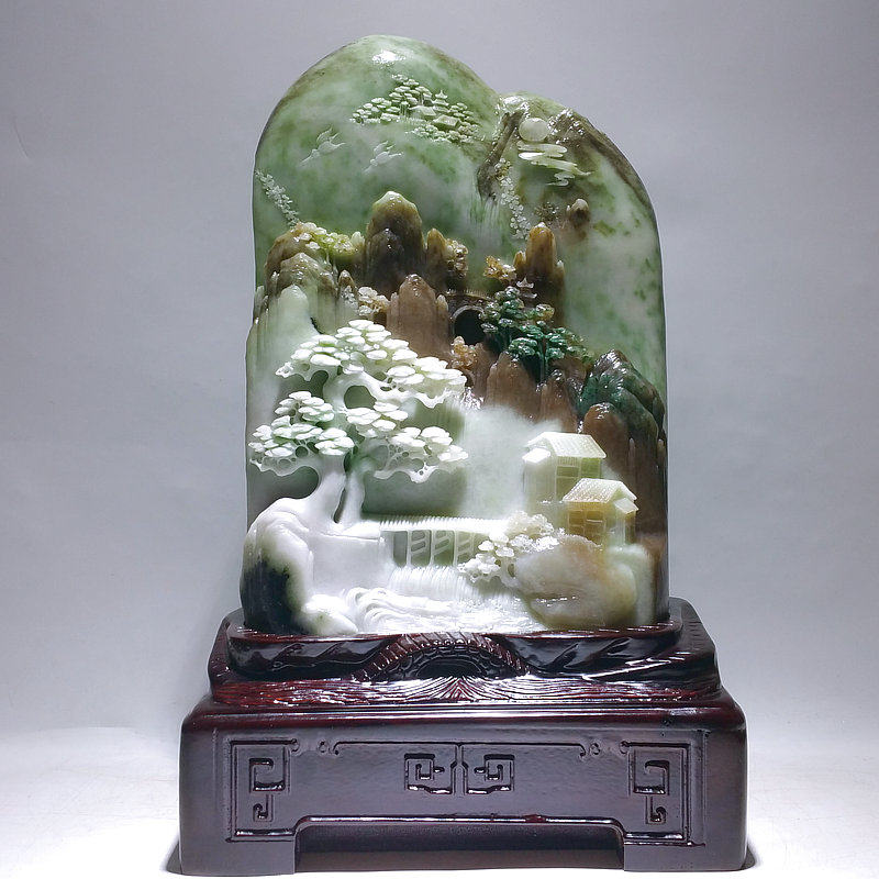 高山流水独山玉石意境中式摆件