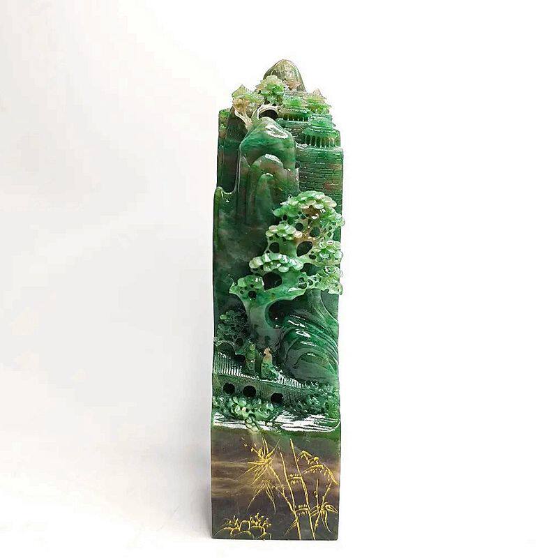 基业常青 独山玉石天蓝方章料名章印章山子摆件艺术品证书