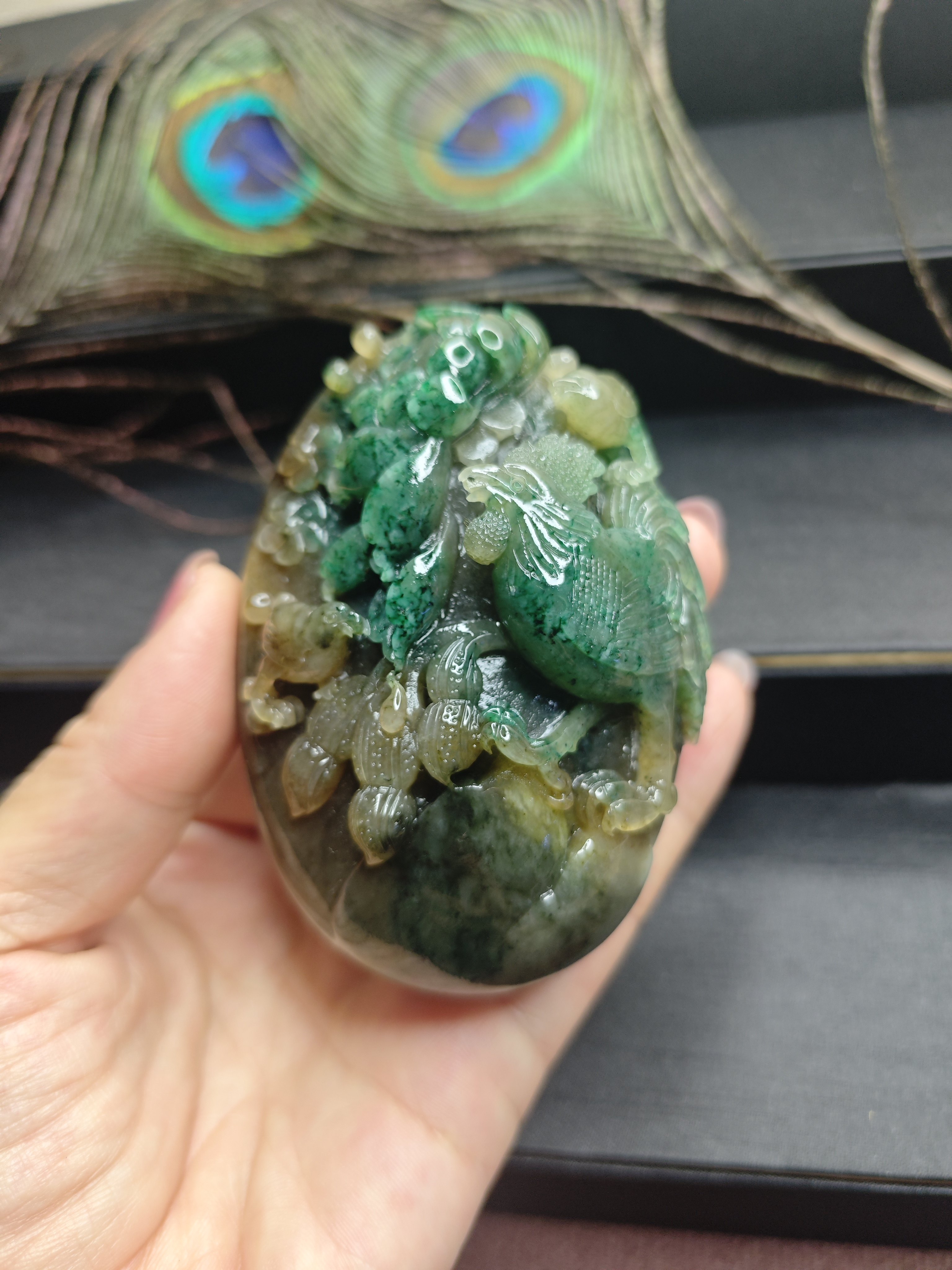 天然老坑料南阳独玉三彩玉石玉器发财手把件玩件礼物礼品证书