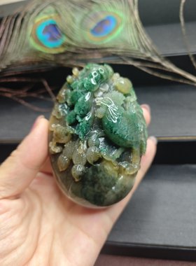 天然老坑料南阳独玉三彩玉石玉器发财手把件玩件礼物礼品证书