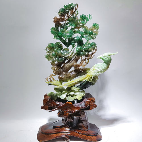 花鸟摆件独山玉石玉雕花开富贵