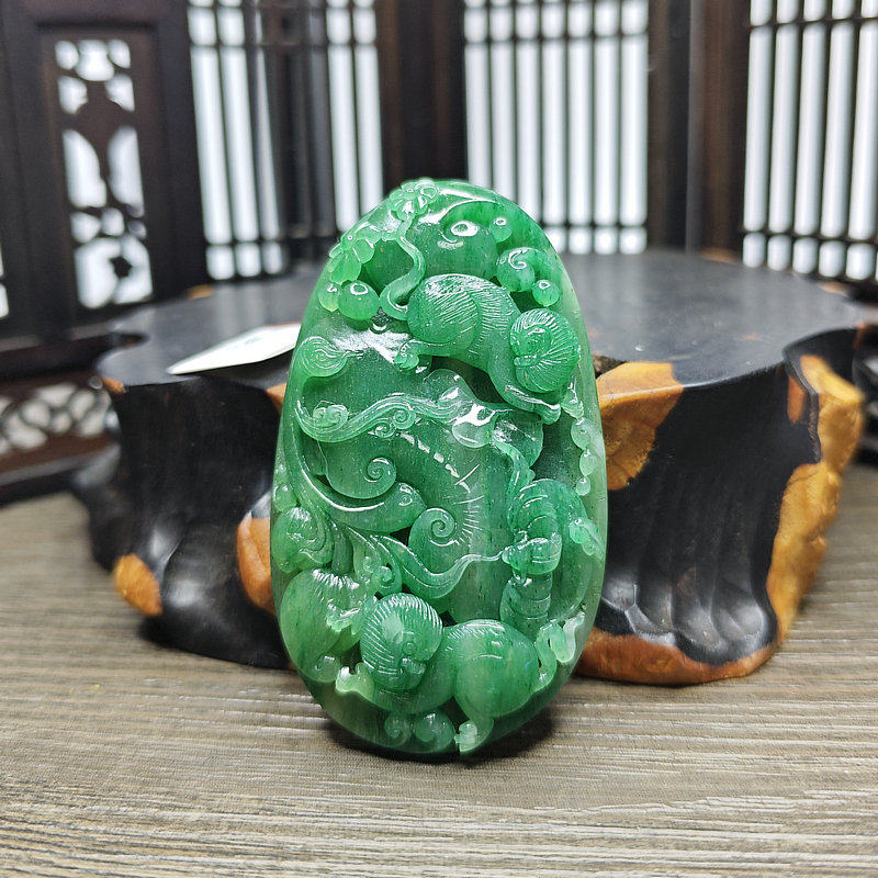 珍藏品南阳独玉满绿满天蓝好时候如意玉石男女挂件吊坠饰证书礼物