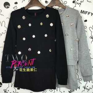 正品代购2%two percent百分之二两件套硬币挂件长袖上衣长T恤裙