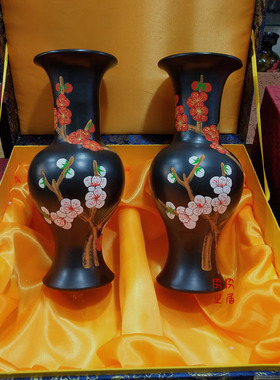 黑陶花瓶摆件陶瓷手工绘画花瓶中国风家居装饰品复古现代工艺品