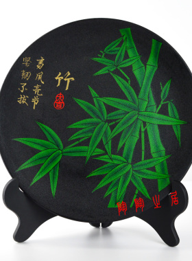 龙山文化黑陶客厅桌面摆件盘陶土陶瓷礼品礼盒盘送朋友领导竹子盘