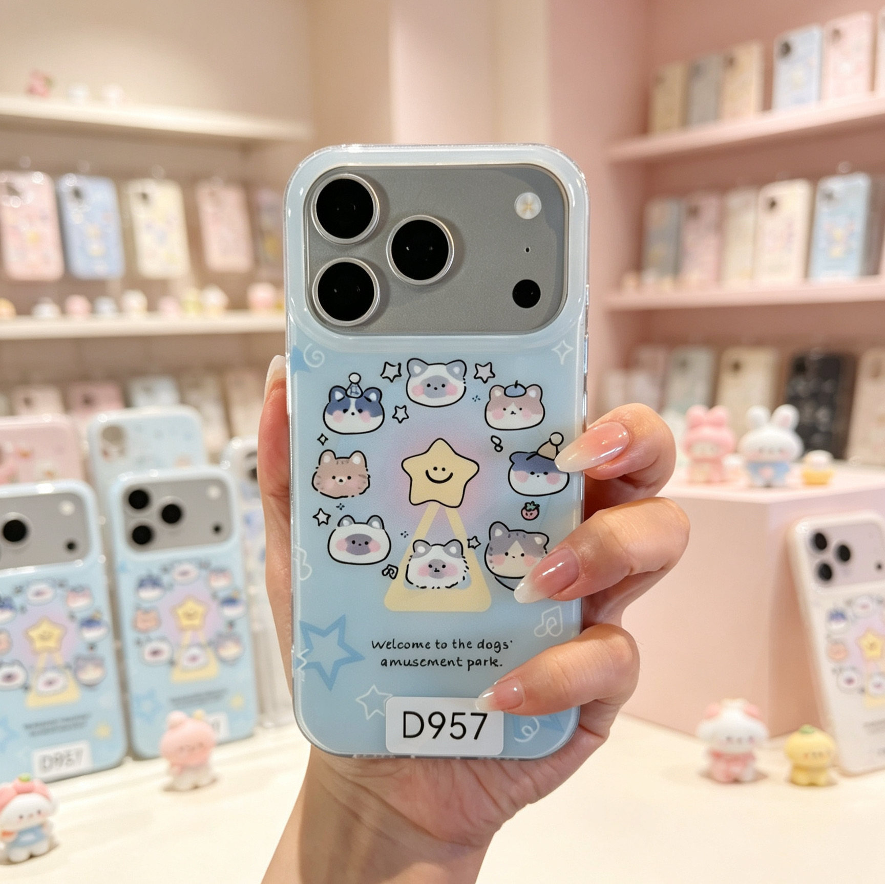 D957蓝色摩天轮小动物亚克力手机保护套/壳