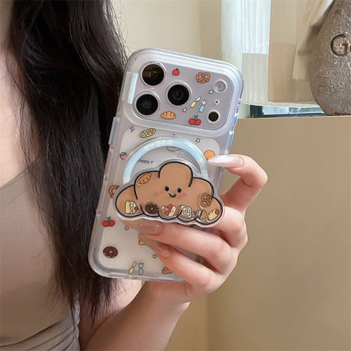 韩风牛角包磁吸支架适用iPhone17苹果16ProMax/15Pro手机壳新款女