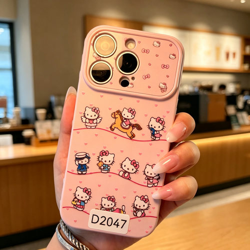 D2047 粉色kitty 精孔亮面爱心边软硅胶17promax苹果17pro新款iphone16pro保护套15创意防摔全包手机壳