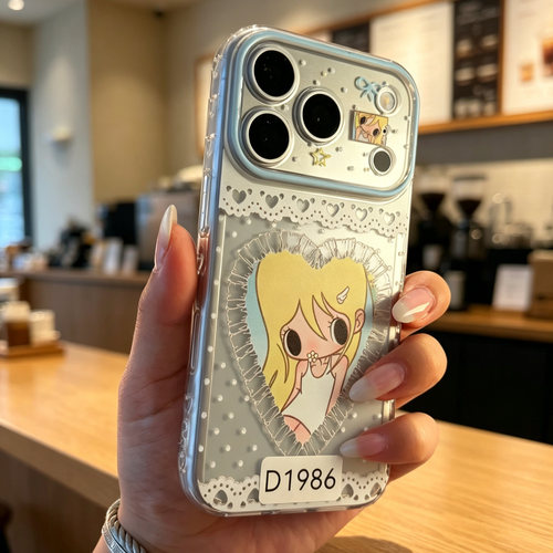 D1986 透明秋秋 精孔亮面爱心边软硅胶17promax苹果17pro新款iphone16pro保护套15创意防摔全包手机壳
