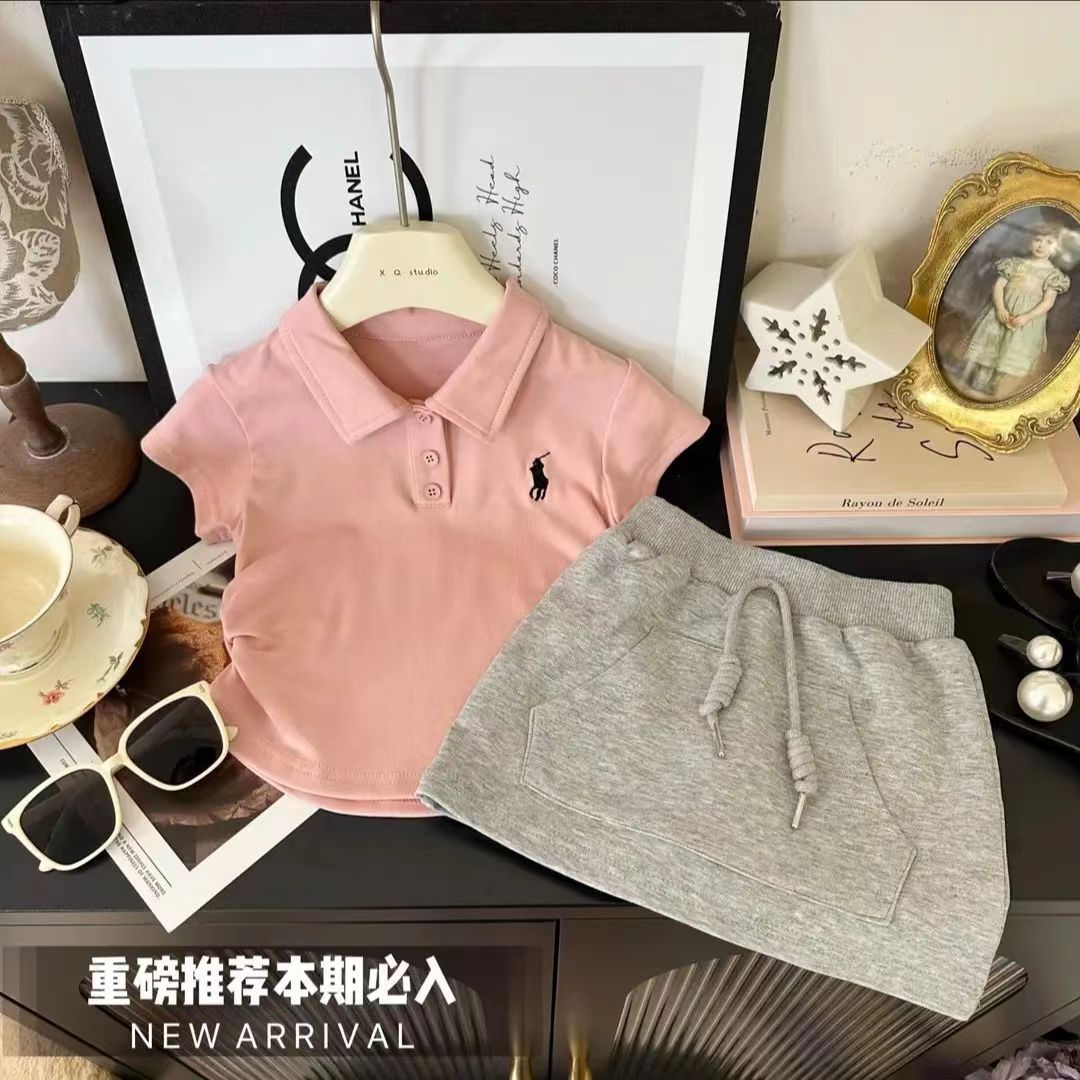 女童套装2024夏款新款pol儿童运动套装