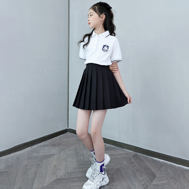 女童夏款百褶裙短袖套装2025新款女孩学院风时尚夏季jk裙学生