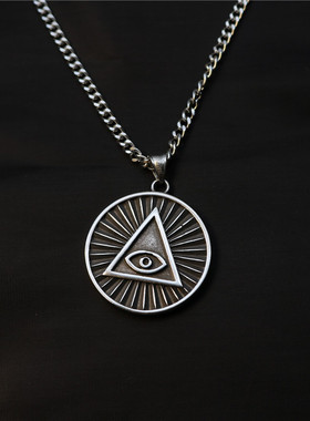 圆牌钛钢项链2021新配链不退色男士不掉色潮嘻哈rap街舞之眼眼睛