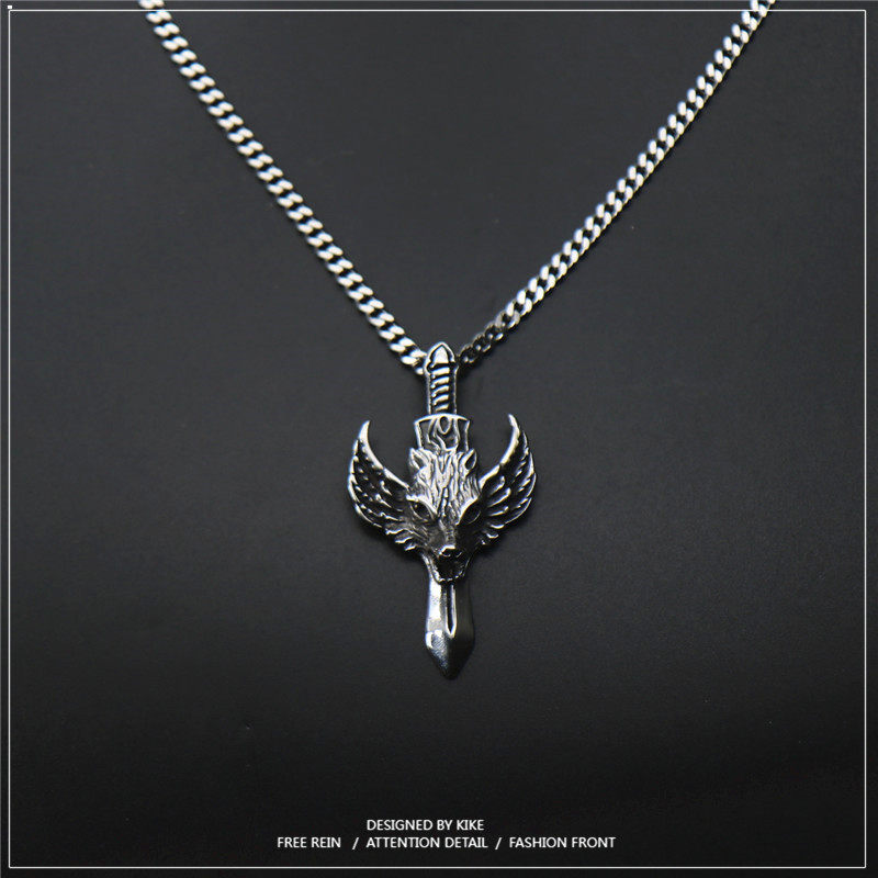 狼头十字架钛钢项链ins机械嘻哈吊坠男霸气男士潮人酷街头街舞款
