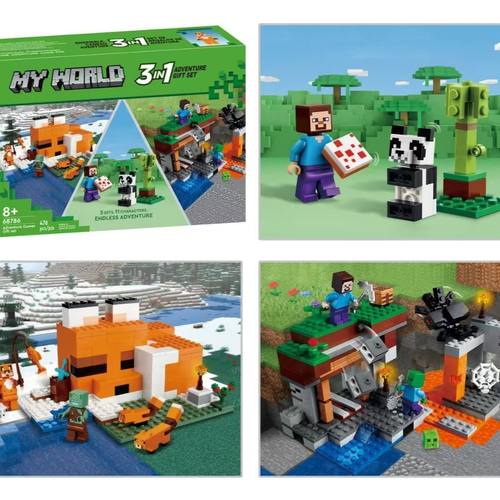 2025新品 我的世界狐狸熊猫采矿三合一拼装益智玩具礼物拼插模型5