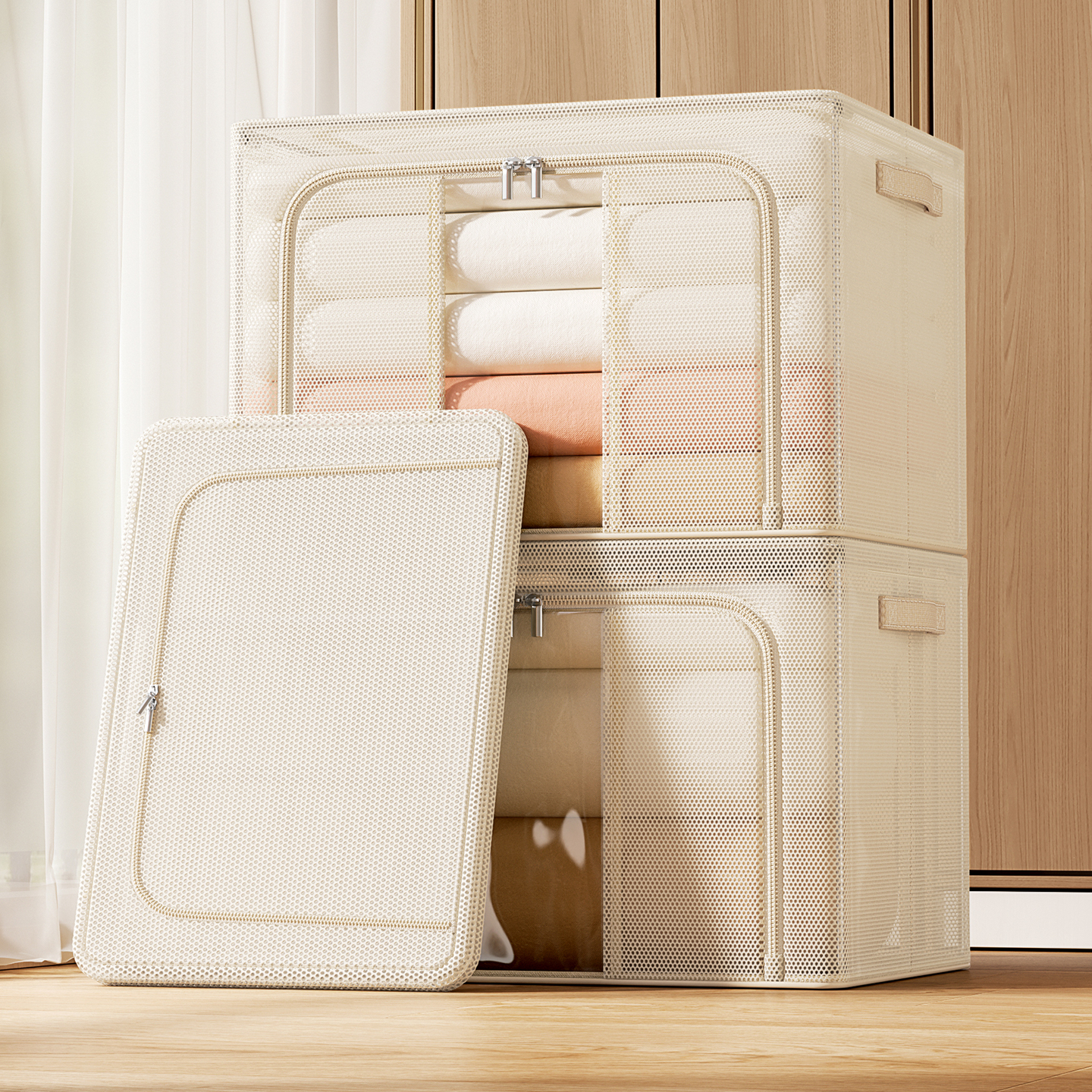 网纱款衣服收纳箱家用装衣物被子百纳箱布艺可视窗衣柜专用整理箱