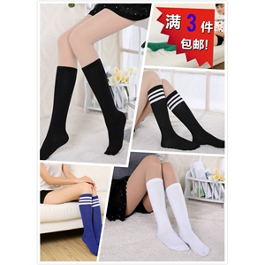 条纹不过膝三条杠中筒袜棒球袜学院风棉女黑白足球袜高筒JK小腿袜