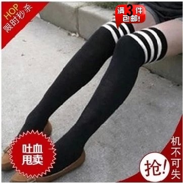 cos瘦腿弹力三杠原宿纯棉过膝袜