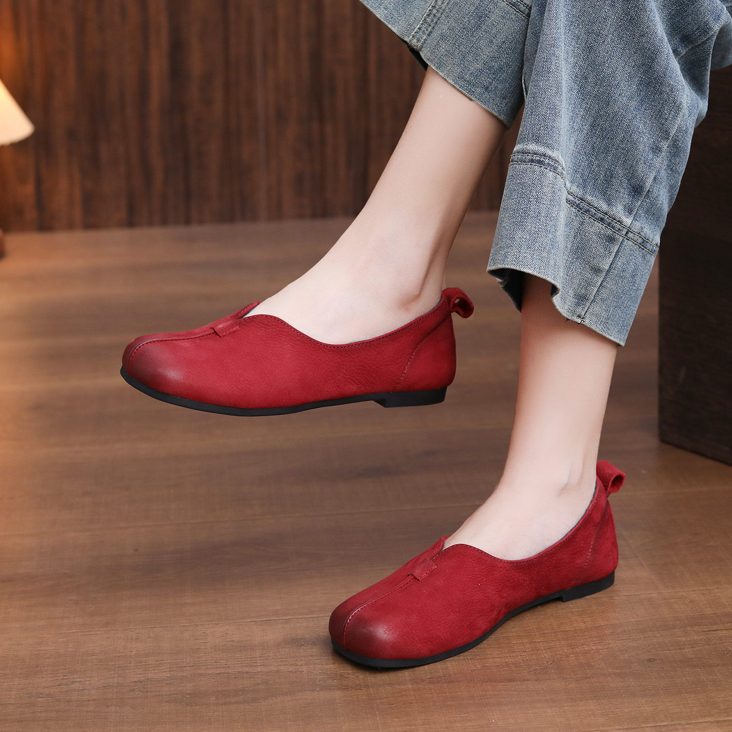 头层牛皮妈妈鞋女2026春季新款民族风平底新中式格格鞋浅口单鞋,女鞋,老爹鞋,淘宝优惠券,粉丝福利购,淘宝优惠卷