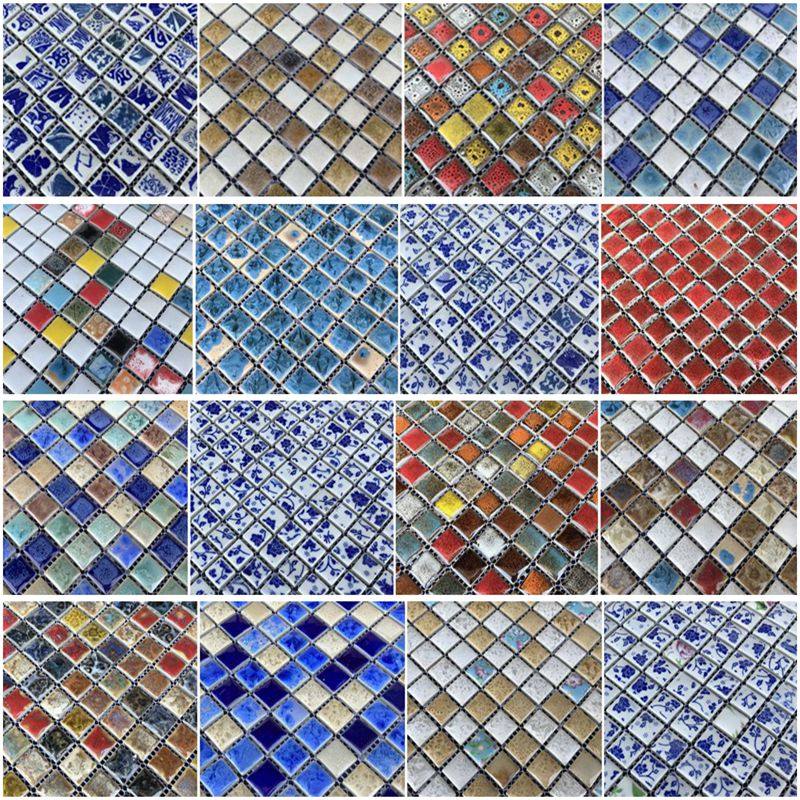 青花瓷 小六角陶瓷窑变复古仿古蓝白咖啡背景墙 洗手池泳池马赛克