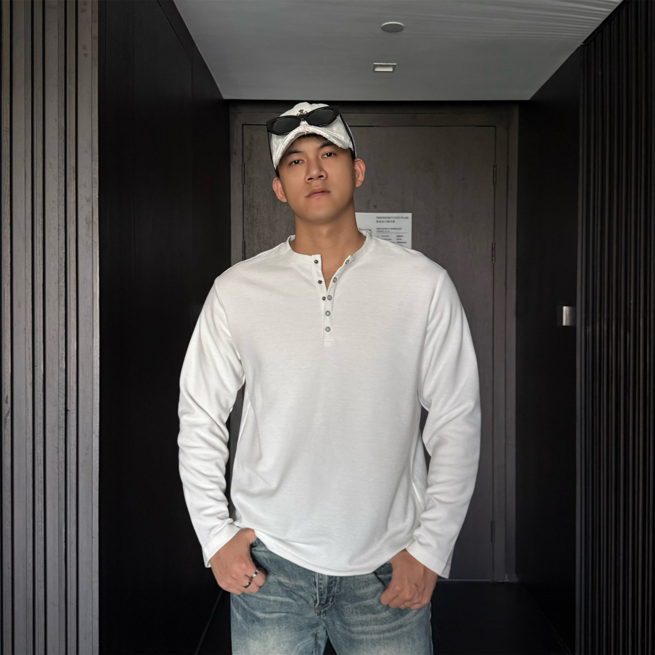 JZD美式复古百搭休闲打底长袖T恤