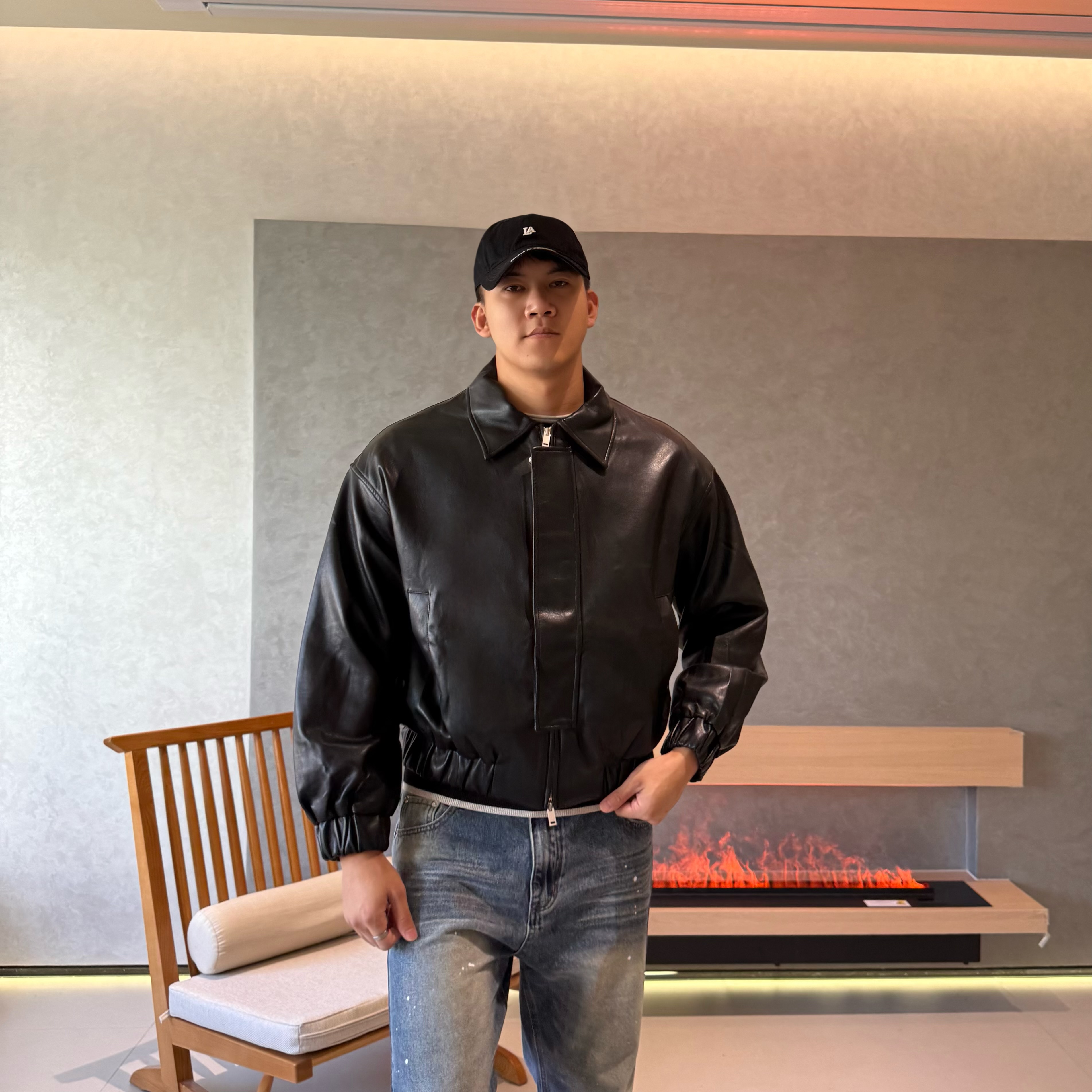 JZD美式复古廓形皮衣夹克外套男