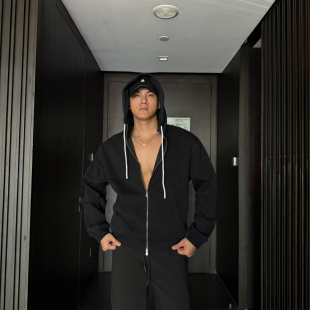 灰 高街运动廓形连帽卫衣 黑 美式 日常百搭松弛感外套男 秋季 JZD