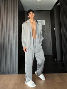 光膀子哥【富贵公子哥】缎面垂坠丝滑柔软宽松衬衫套装直筒休闲裤