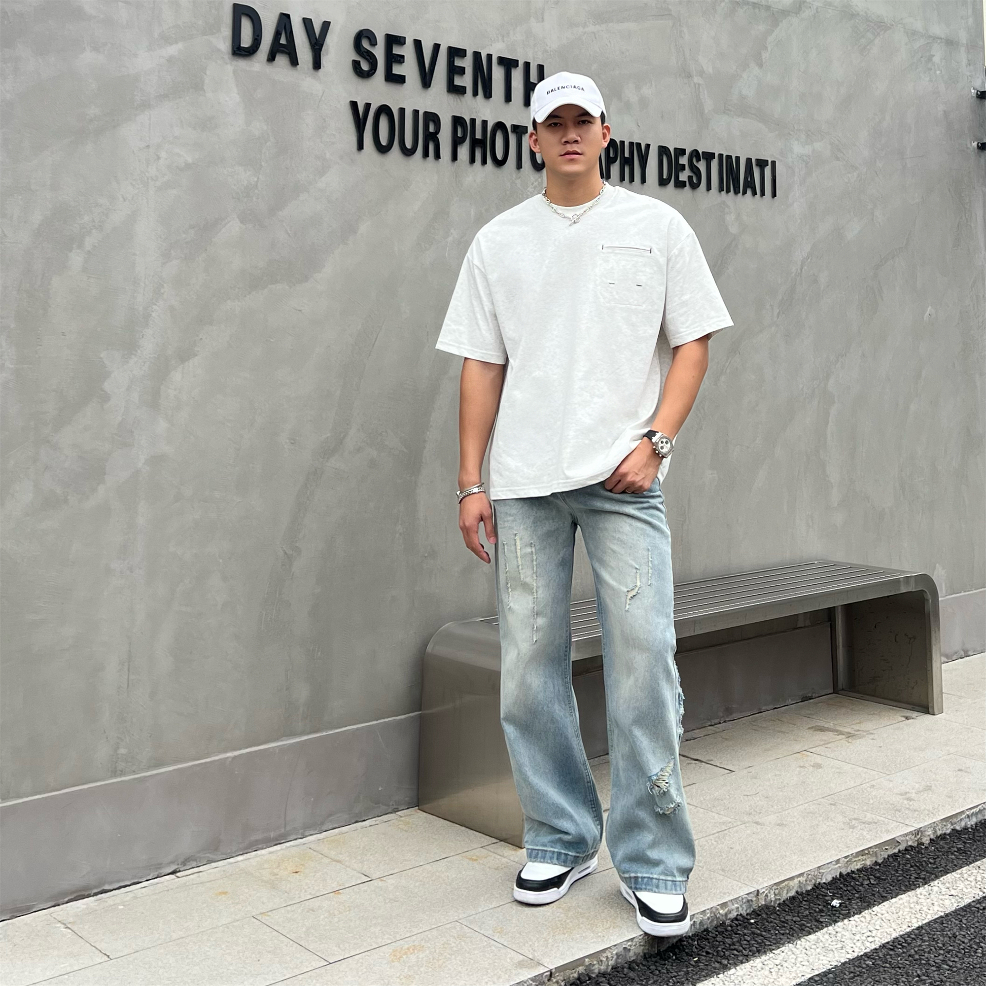 JZD美式复古高街直筒百搭牛仔裤