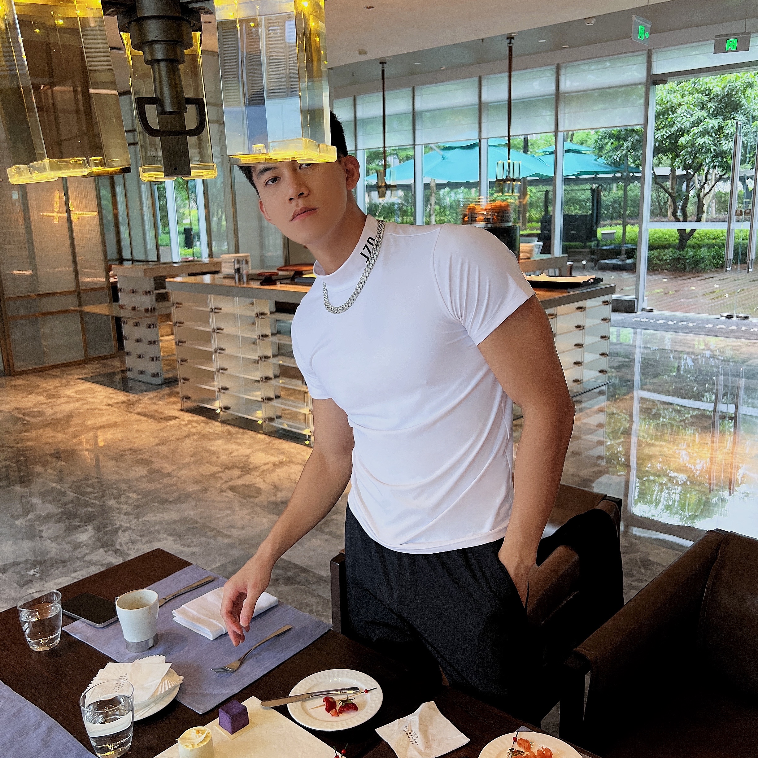 JZD夏季美式运动速干透气短袖T恤