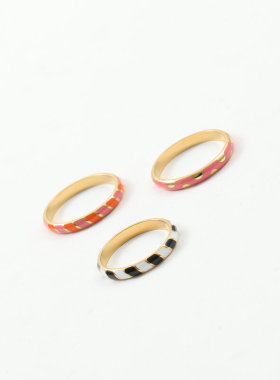 欧美时尚新款小众设计钛钢镀18K金滴胶多色戒指指环食指中指百搭