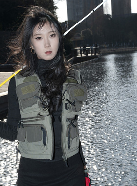 佳瑞斯特户外运动马甲军绿色全树脂拉链透气徒步登山野营垂钓马甲