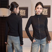 修身 运动时尚 显瘦上衣 外套女2026春新款 欧货设计感立领双拉链开衫