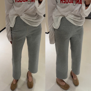 欧货灰色松紧腰九分直筒裤女2026秋季新款净版宽松显瘦弹力休闲裤