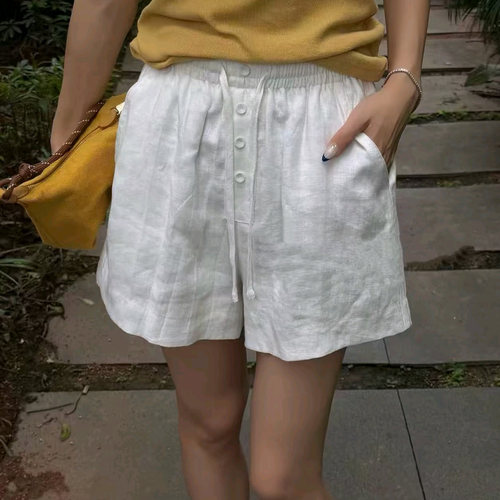 夏季薄款棉麻显瘦阔腿短裤女