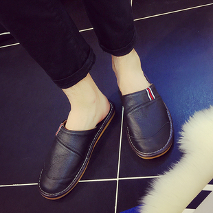 包头真皮拖鞋男士春秋夏季家居家用韩版室内试衣间一字牛皮拖鞋女