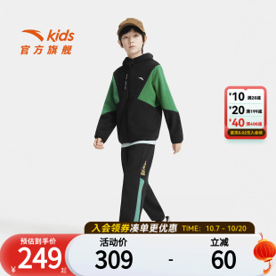 子套装 长裤 2025秋季 摇粒绒保暖上衣黑色休闲裤 新款 安踏儿童外套裤
