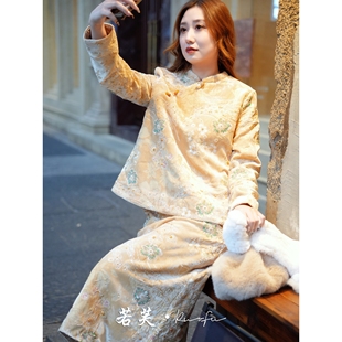 女款 若芙｜ 重工刺绣气质套装 新中式 上衣裙子两件套 金桂缠枝