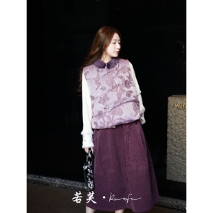 若芙 秋冬国风鹅绒拼接水貂毛羽绒马甲 繁花