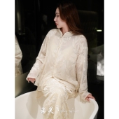 刺绣对襟立领气质衬衫 新中式 银雾 若芙｜