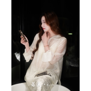若芙|【素月】早春重磅真丝欧根缎透视防晒衬衫