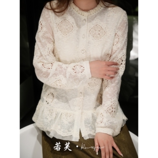 若芙|【锦云】早春水溶蕾丝新中式刺绣荷叶边蕾丝打底衫