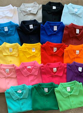 220克重磅糖果色poloT恤纯棉男女情侣休闲彩色工作服班服学院亲子