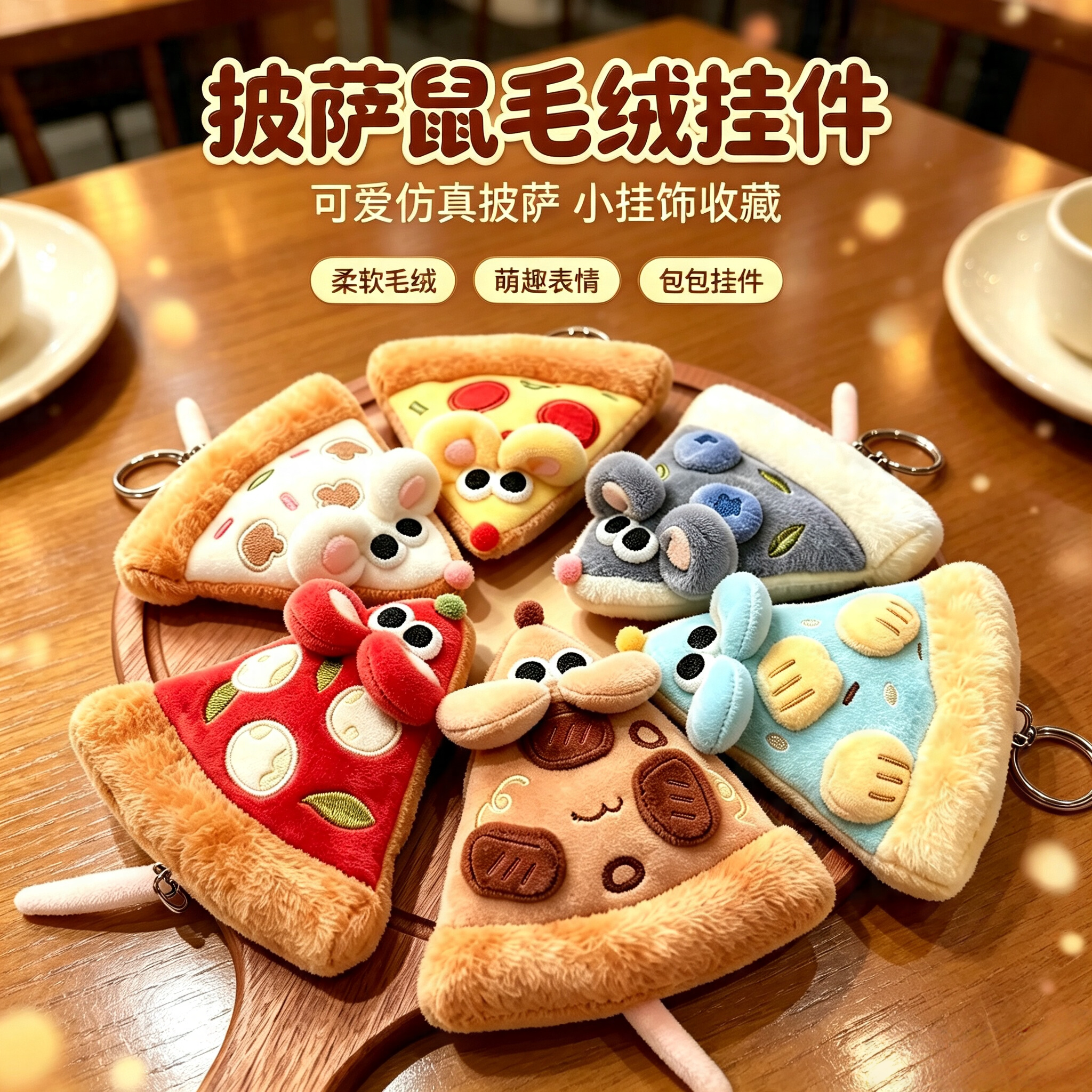 可爱披萨鼠毛绒包包挂件公仔图片