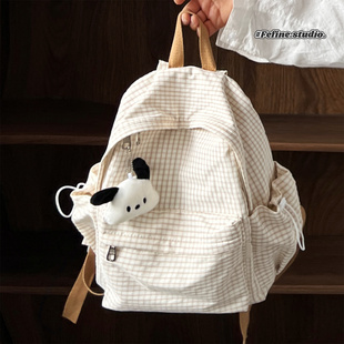 迷你韩系背包小清新森系简约格子逛街大学生上课书包女轻便双肩包