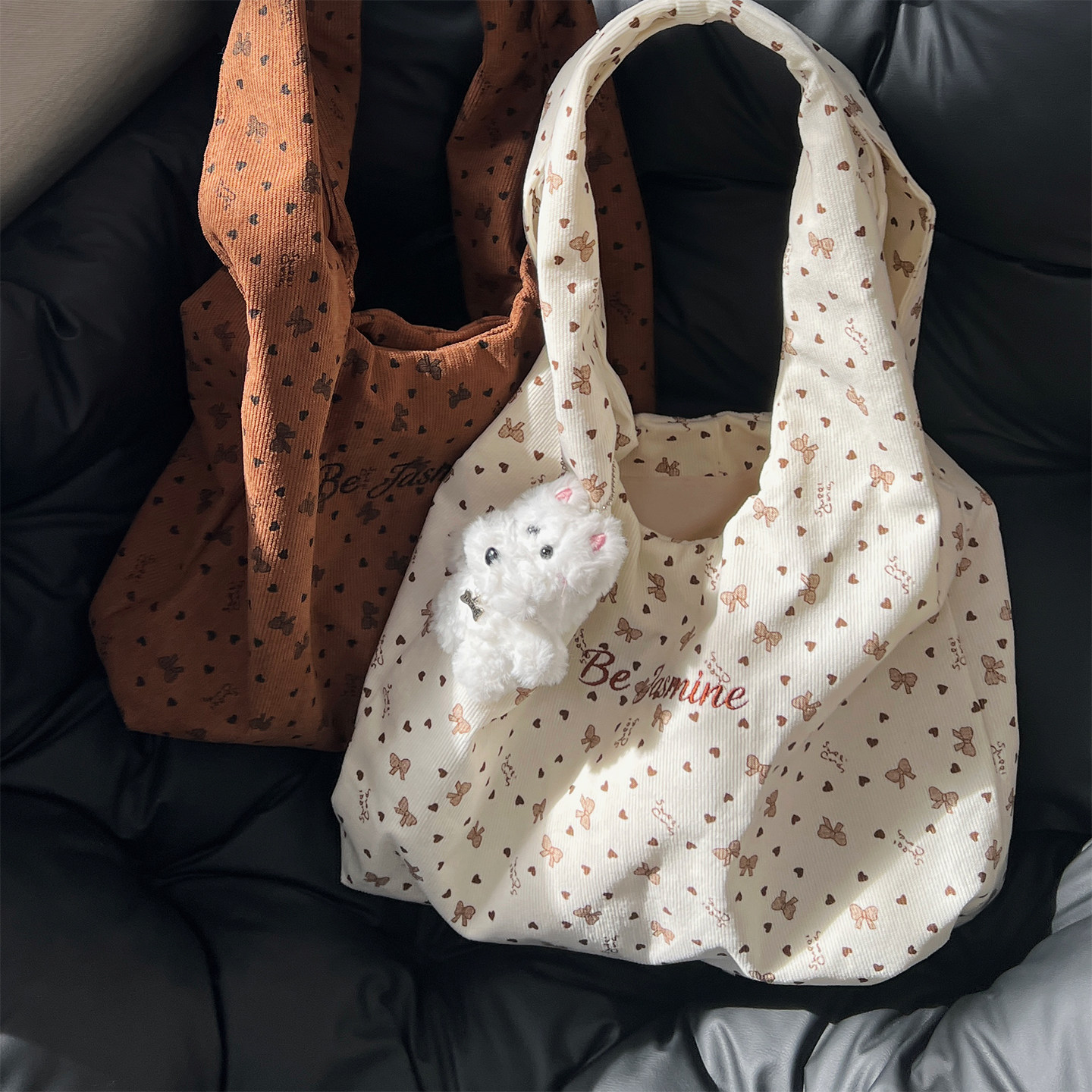 韩系ins灯芯绒托特包女大学生上课帆布包补课包 大容量通勤单肩包