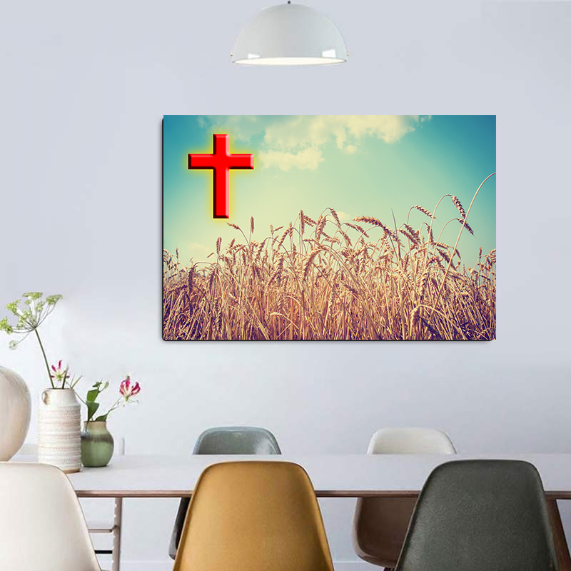 十字架丰收麦穗客厅电表箱装饰画浴室餐厅卧室走廊挂画油画布画芯
