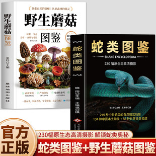 正版2册 蛇类图鉴 野生蘑菇图鉴 识别生态分布食用与毒性 实拍彩图版野生菌类识别常见毒蘑菇辨别图鉴 户外蛇类识别图鉴手册书籍