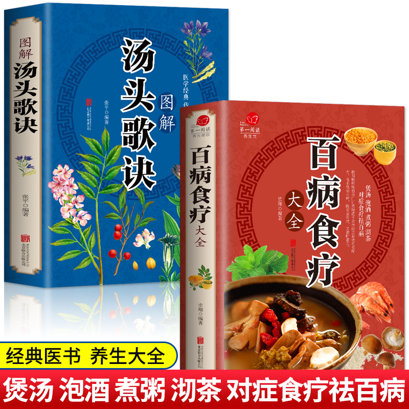 2册  百病食疗大全书+汤头歌诀 中医养生赵霖食疗金方妙方老方大全 中医内科学老偏方剂黄帝内经四季养生中药材药调理家常菜谱药膳