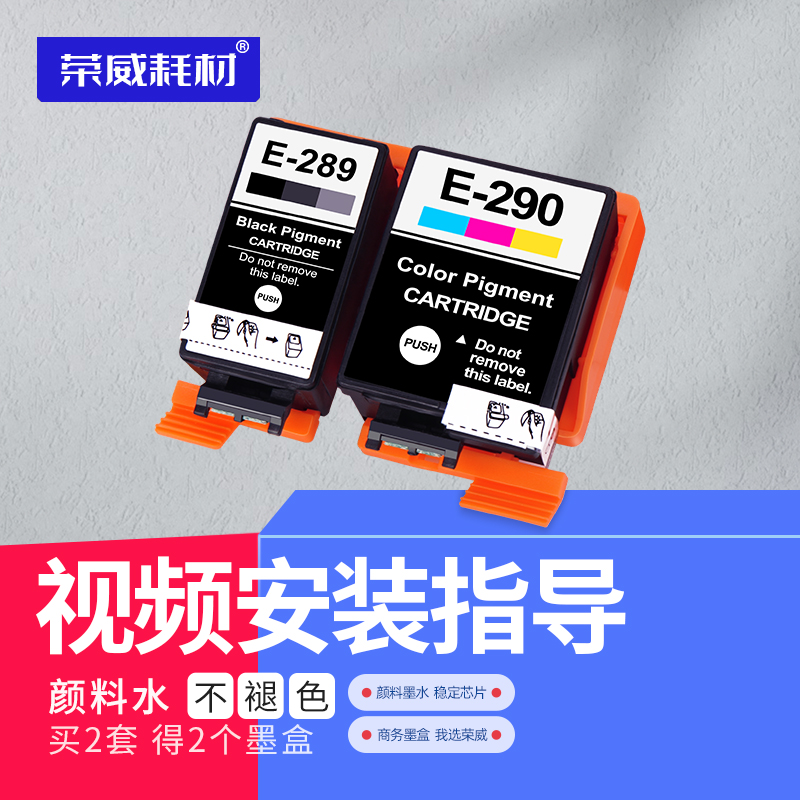 荣威耗材 兼容爱普生EPSON WF-100 WF100 WF110打印机墨盒  黑色T289墨盒 彩色T290兼容国产颜料防水墨水墨盒