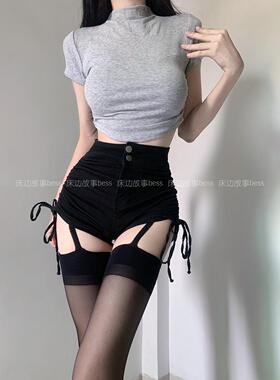 黑色蕾吊带袜假黑拼接jk纯欲风黑性感夏薄款长筒袜潮